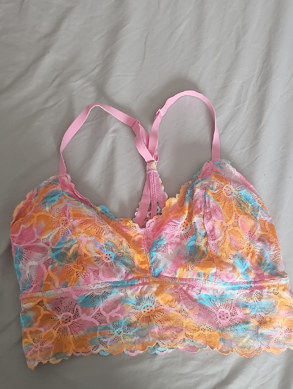Multicolor Lace Bralette in Pink, Yellow & Blue
